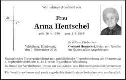 Traueranzeige Anna Hentschel
