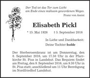 Traueranzeige Elisabeth Pickl