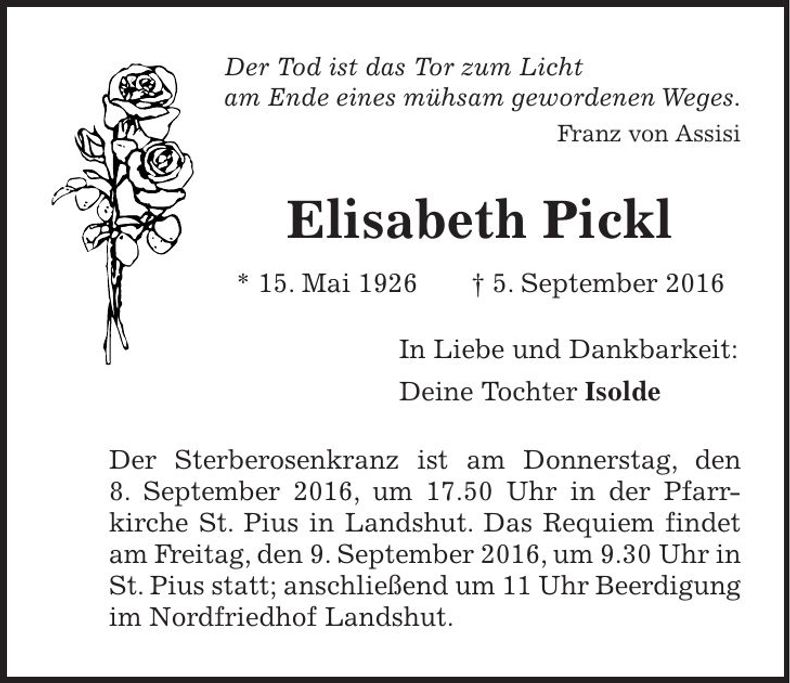 Traueranzeige Elisabeth Pickl