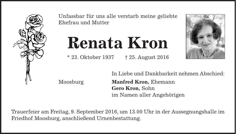 Traueranzeige Kron Renata