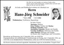 Traueranzeige Hans-Jörg Schneider