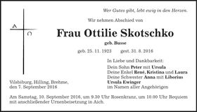Traueranzeige Ottilie Skotschko