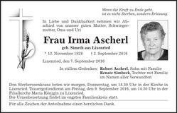 Traueranzeige Irma Ascherl