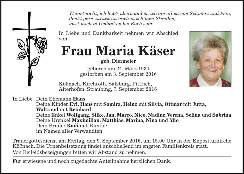 Traueranzeige Maria Käser