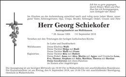 Traueranzeige Georg Schiekofer