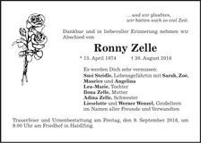Traueranzeige Ronny Zelle