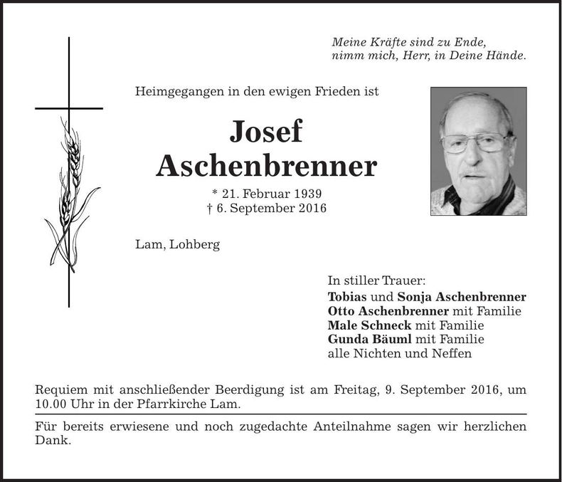 Traueranzeige Josef Aschenbrenner