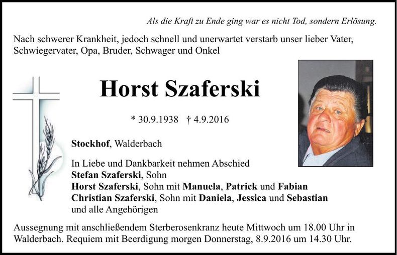 Traueranzeige Horst Szaferski