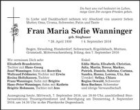 Traueranzeige Maria Sofie Wanninger