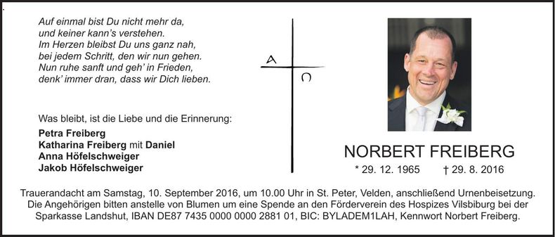Traueranzeige Norbert Freiberg