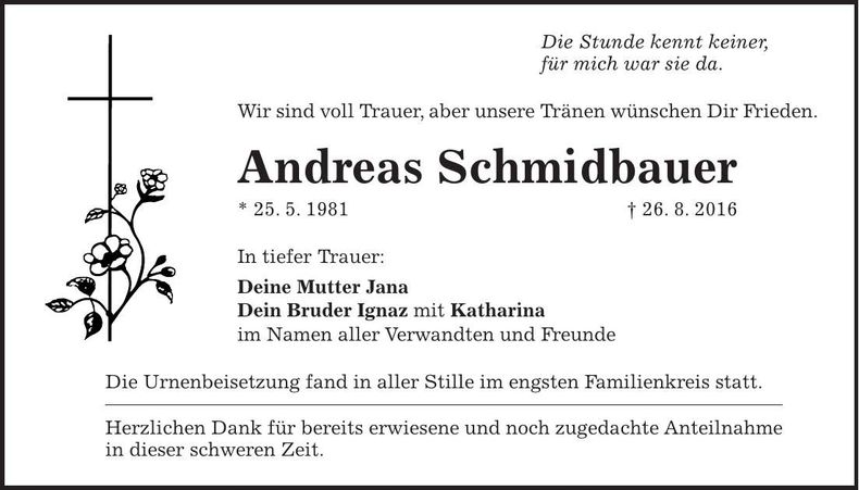Traueranzeige Andreas Schmidbauer