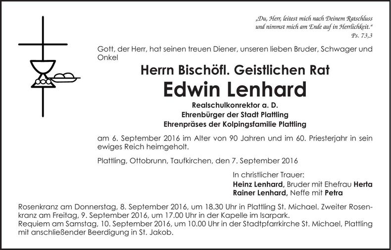 Traueranzeige Edwin Lenhard