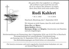 Traueranzeige Rudi Kahlert