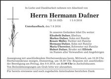 Traueranzeige Hermann Dafner