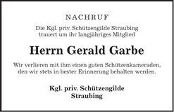 Traueranzeige Gerald Garbe