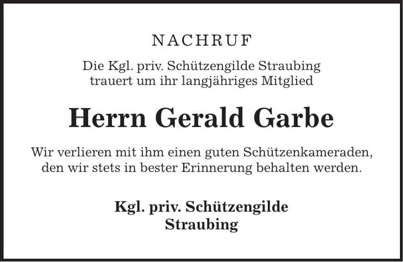 Traueranzeige Gerald Garbe