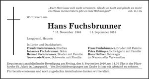 Traueranzeige Hans Fuchsbrunner