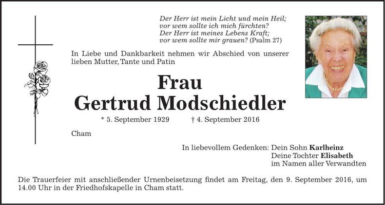 Traueranzeige Gertrud Modschiedler