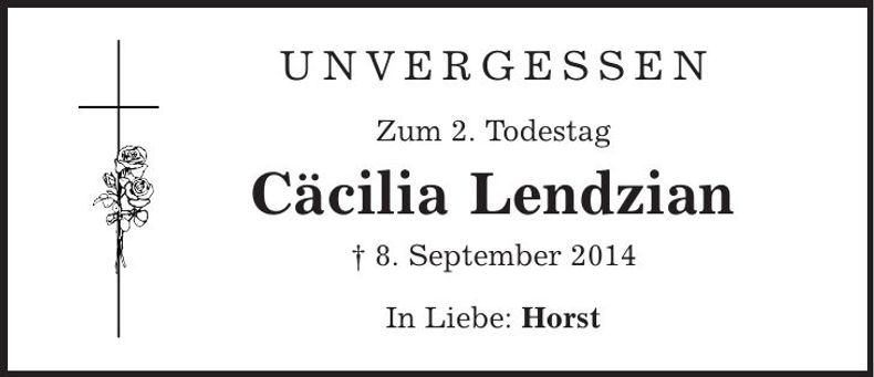 Traueranzeige Cäcilia Lendzian