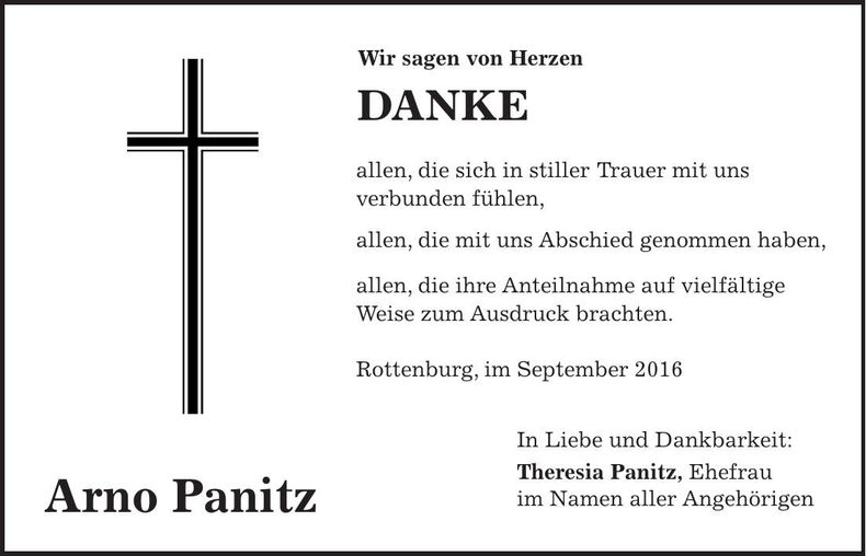 Traueranzeige Arno Panitz