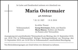 Traueranzeige Maria Ostermaier