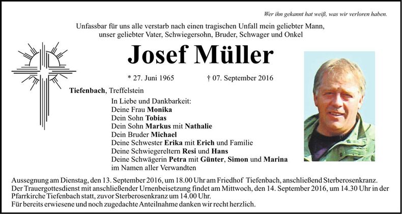 Traueranzeige Josef Müller