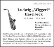 Traueranzeige Ludwig Haselbeck