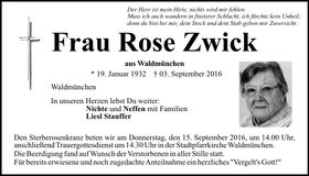 Traueranzeige Rose Zwick