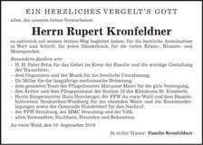 Traueranzeige Rupert Kronfeldner