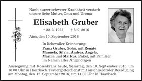 Traueranzeige Elisabeth Gruber