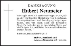 Traueranzeige Hubert Neumeier