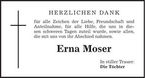 Traueranzeige Erna Moser