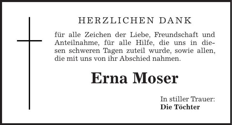 Traueranzeige Erna Moser
