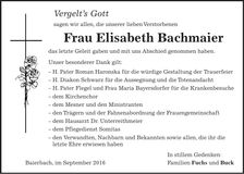 Traueranzeige Elisabeth Bachmaier