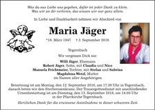 Traueranzeige Maria Jäger