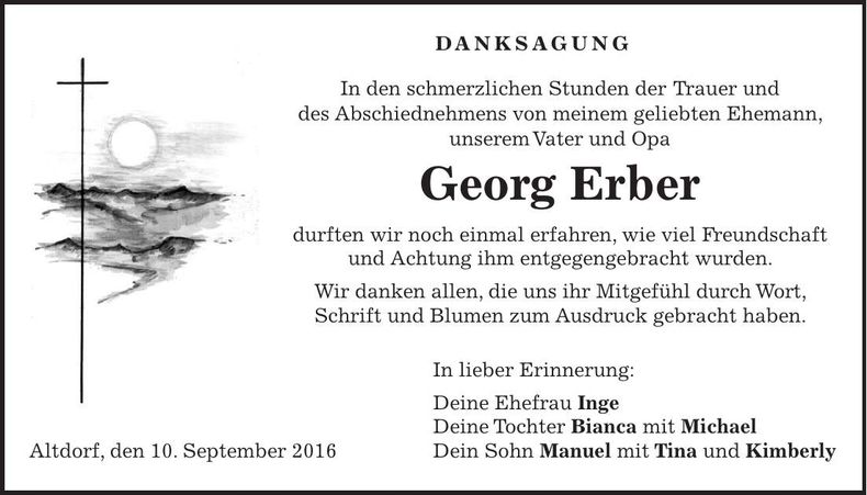 Traueranzeige Georg Erber