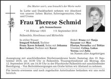 Traueranzeige Therese Schmid
