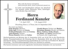 Traueranzeige Ferdinand Kunzler