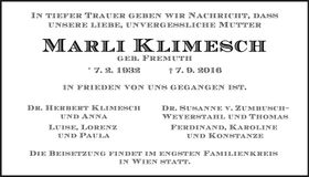 Traueranzeige Marli Klimesch
