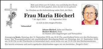 Traueranzeige Maria Höcherl