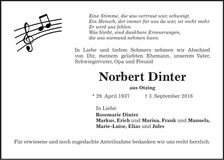 Traueranzeige Norbert Dinter