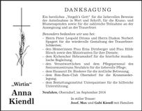 Traueranzeige Anna Kiendl