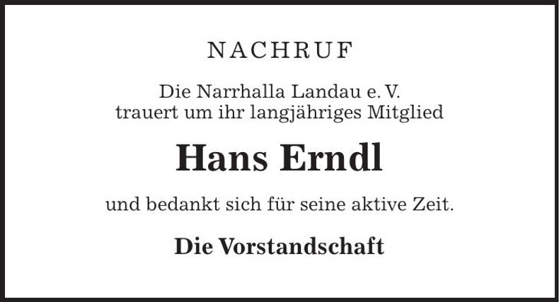Traueranzeige Hans Erndl
