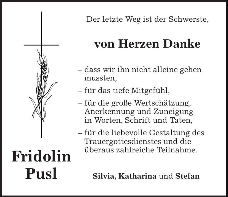 Traueranzeige Fridolin Pusl