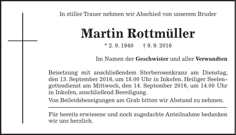 Traueranzeige Martin Rottmüller