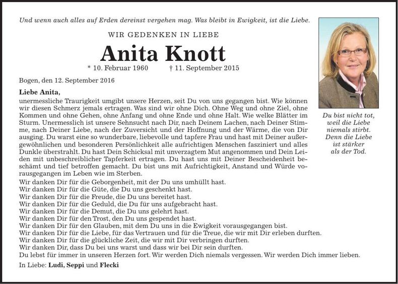 Traueranzeige Anita Knott