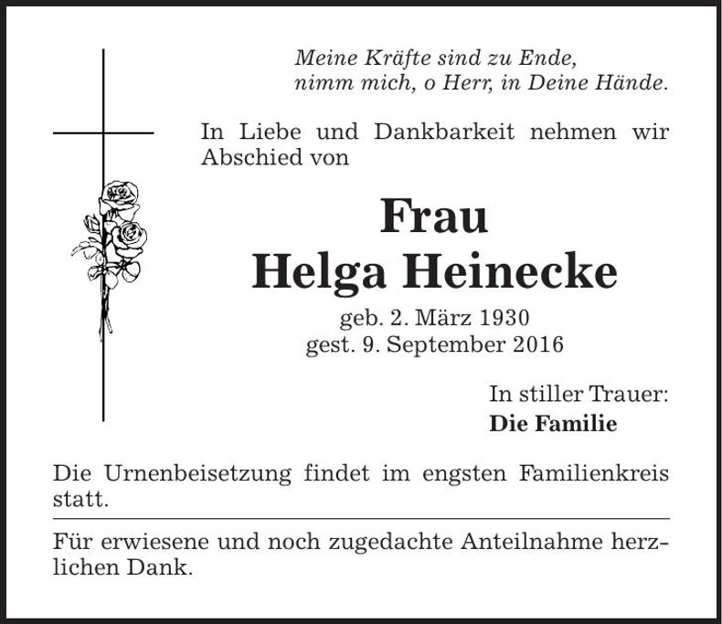 Traueranzeige Helga Heinecke