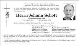 Traueranzeige Johann Schott