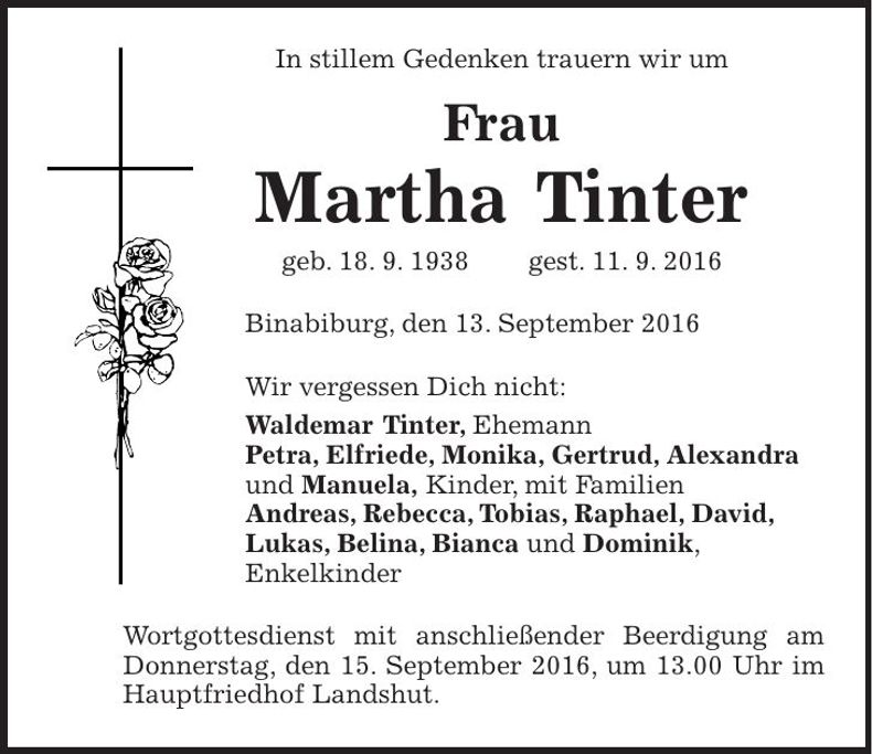 Traueranzeige Martha Tinter