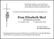 Traueranzeige Elisabeth Hesl